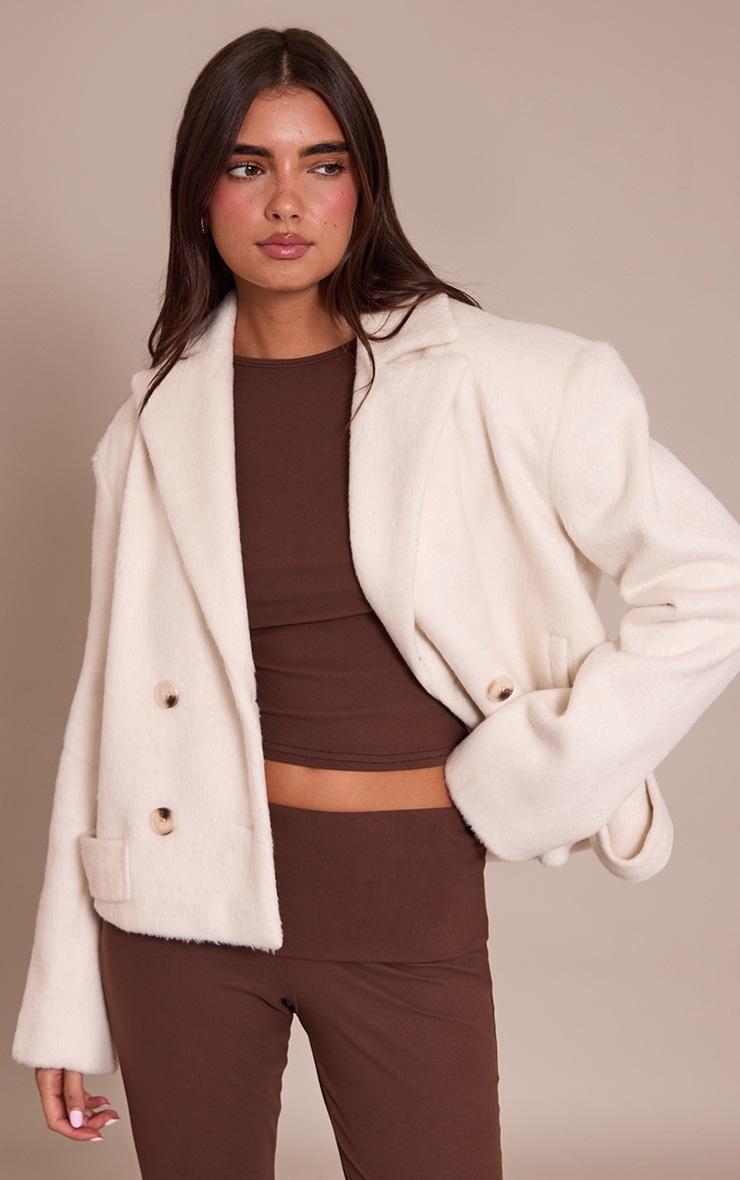 Pretty Little Thing Cream Brushed Wool Cropped Trench Coat