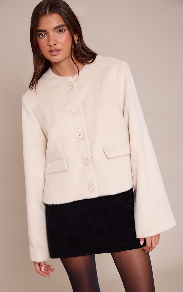 Pretty Little Thing Cream Brushed Wool Single Breasted Jacket