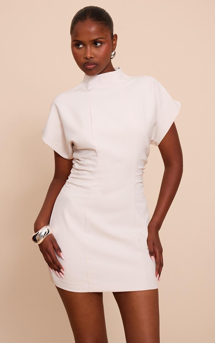 Pretty Little Thing Cream Cap Sleeve Ruched Detail Mini Dress