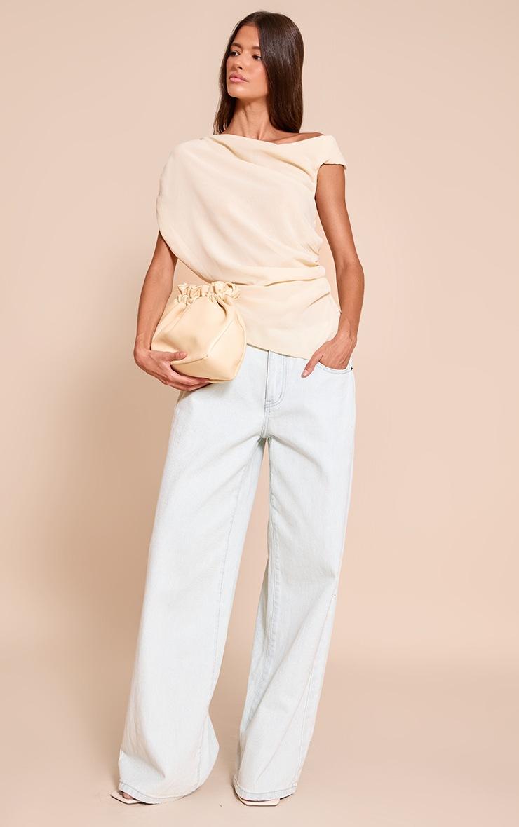 Pretty Little Thing Cream Chiffon Asymmetric Drapey Long Top
