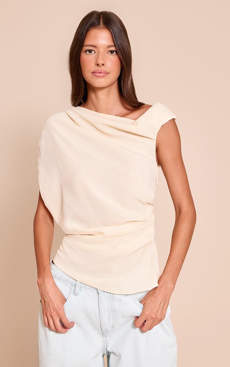 Pretty Little Thing Cream Chiffon Asymmetric Drapey Long Top