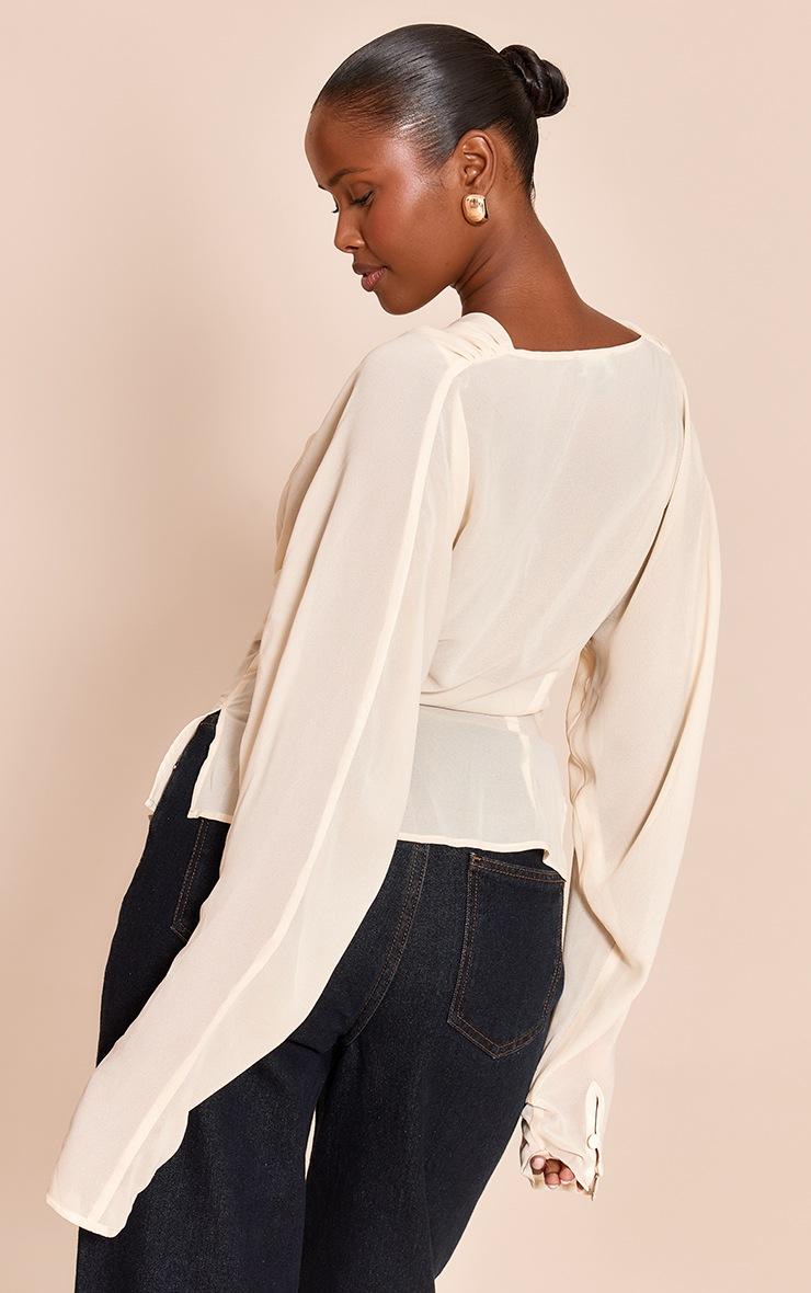 Pretty Little Thing Cream Chiffon Cowl Neck Long Sleeve Blouse