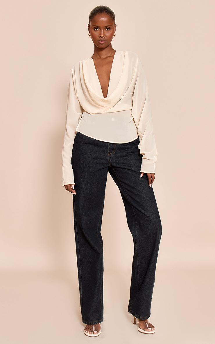 Pretty Little Thing Cream Chiffon Cowl Neck Long Sleeve Blouse