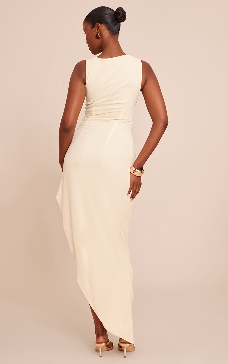 Pretty Little Thing Cream Chiffon Cowl Ruched Midi Dress