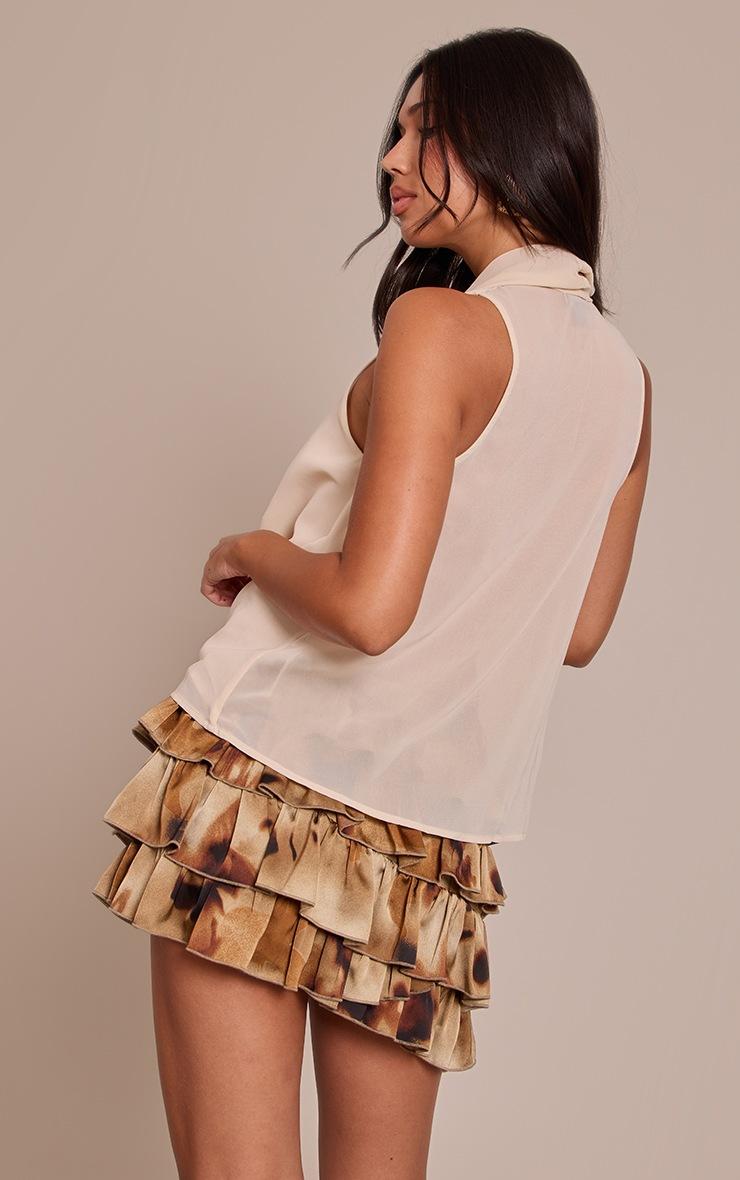 Pretty Little Thing Cream Chiffon Extreme Cowl Neck Detail Long Top