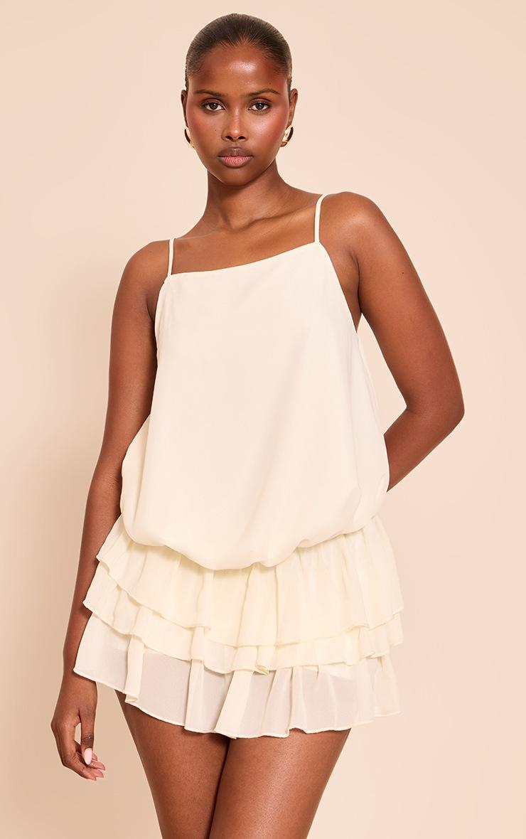 Pretty Little Thing Cream Chiffon Frill Detail Romper