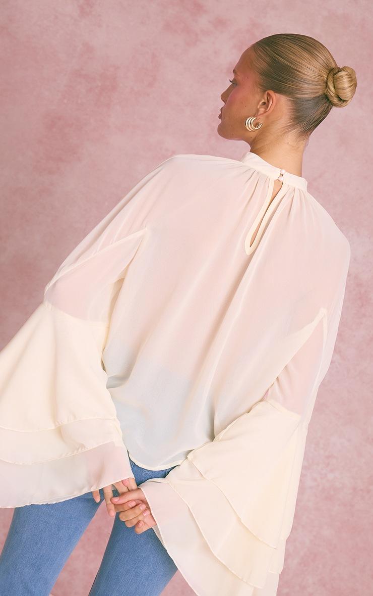 Pretty Little Thing Cream Chiffon High Neck Ruffle Sleeve Detail Blouse