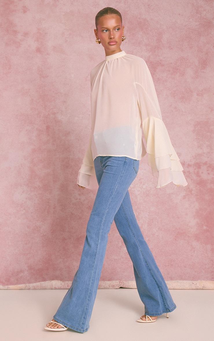 Pretty Little Thing Cream Chiffon High Neck Ruffle Sleeve Detail Blouse