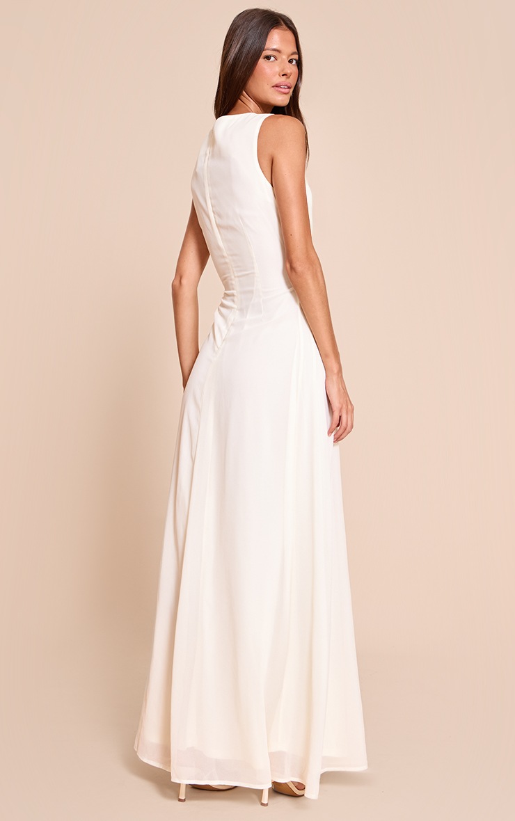 Pretty Little Thing Cream Chiffon Pleat Detail Sleeveless Maxi Dress