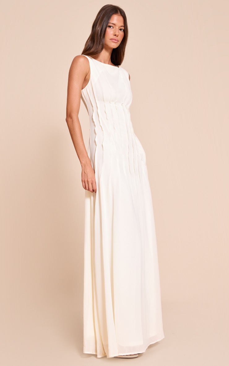 Pretty Little Thing Cream Chiffon Pleat Detail Sleeveless Maxi Dress