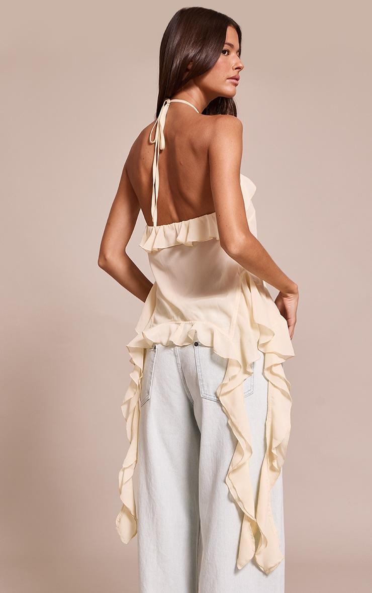 Pretty Little Thing Cream Chiffon Ruffle Drape Detail Longline Top
