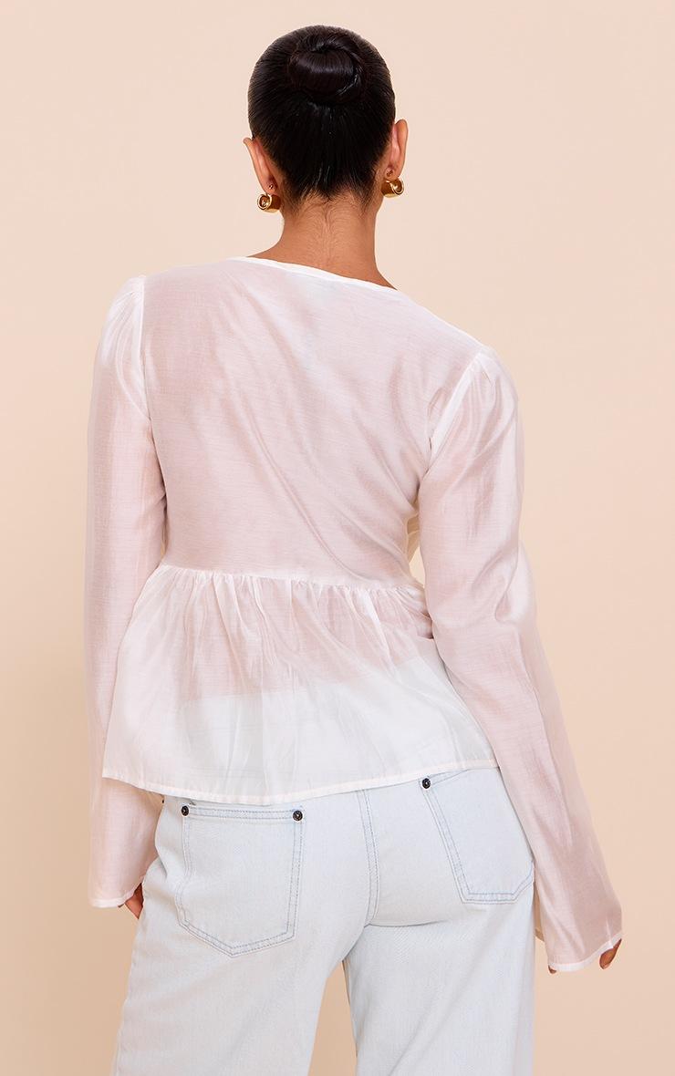 Pretty Little Thing Cream Chiffon Tie Front Ruched Blouse