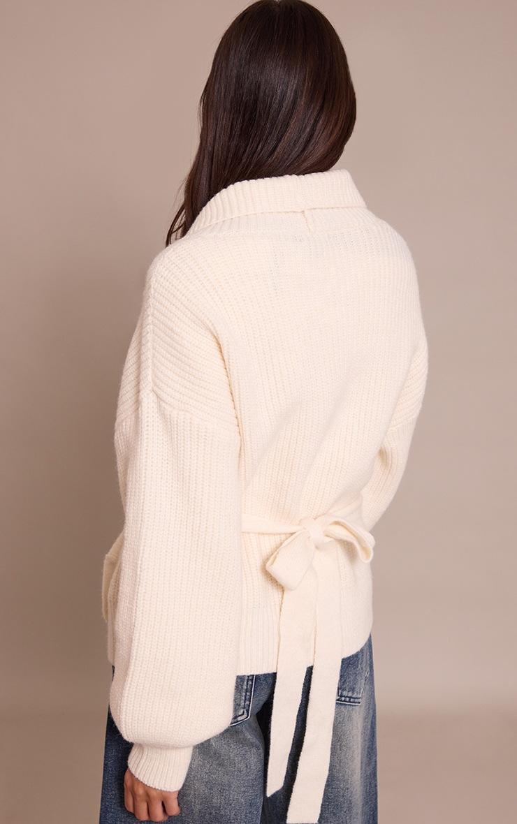 Pretty Little Thing Cream Chunky Knit Rib Wrap Cardigan