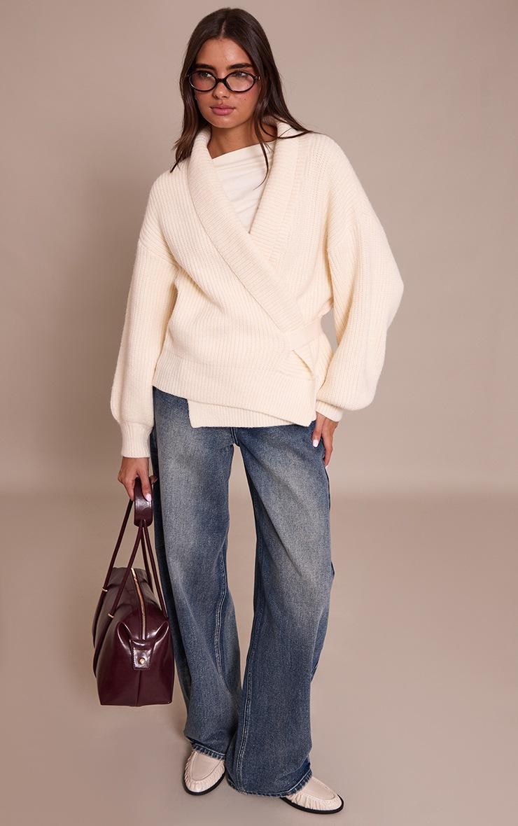 Pretty Little Thing Cream Chunky Knit Rib Wrap Cardigan