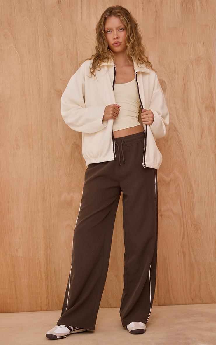 Pretty Little Thing Cream Contrast Binding Zip Up Fleece