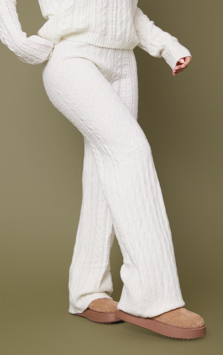 Pretty Little Thing Cream Contrast Cable Knit Pants