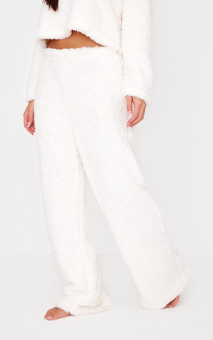 Pretty Little Thing Cream Cosy Fleece Wide Leg Pj Pants