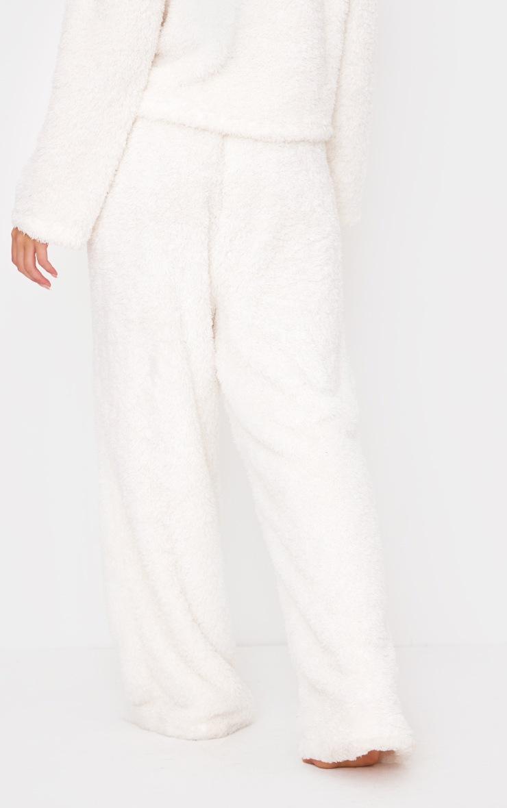 Pretty Little Thing Cream Cosy Fleece Wide Leg Pj Pants