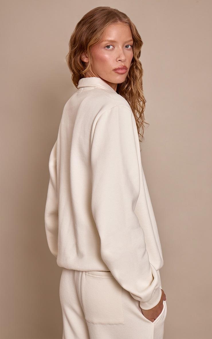 Pretty Little Thing Cream Cotton Fleece Polo Sweatshirt