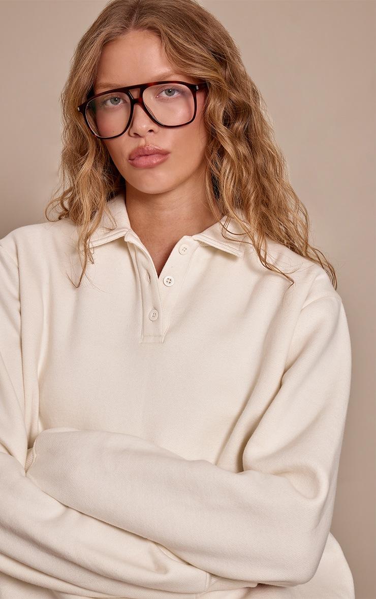 Pretty Little Thing Cream Cotton Fleece Polo Sweatshirt
