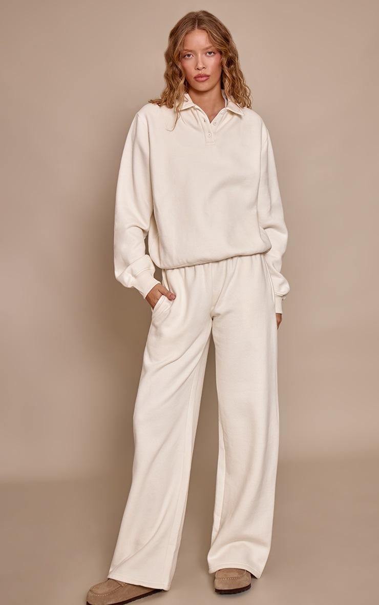 Pretty Little Thing Cream Cotton Fleece Straight Leg Sweatpants