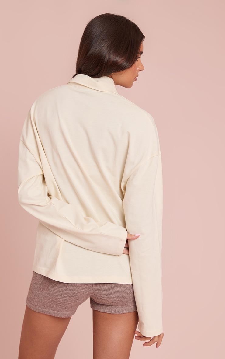 Pretty Little Thing Cream Cotton Polo Collar Long Sleeve Top