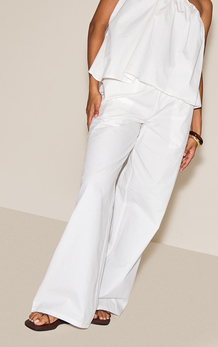 Pretty Little Thing Cream Cotton Woven Elasticated Waist Wide Leg Pants