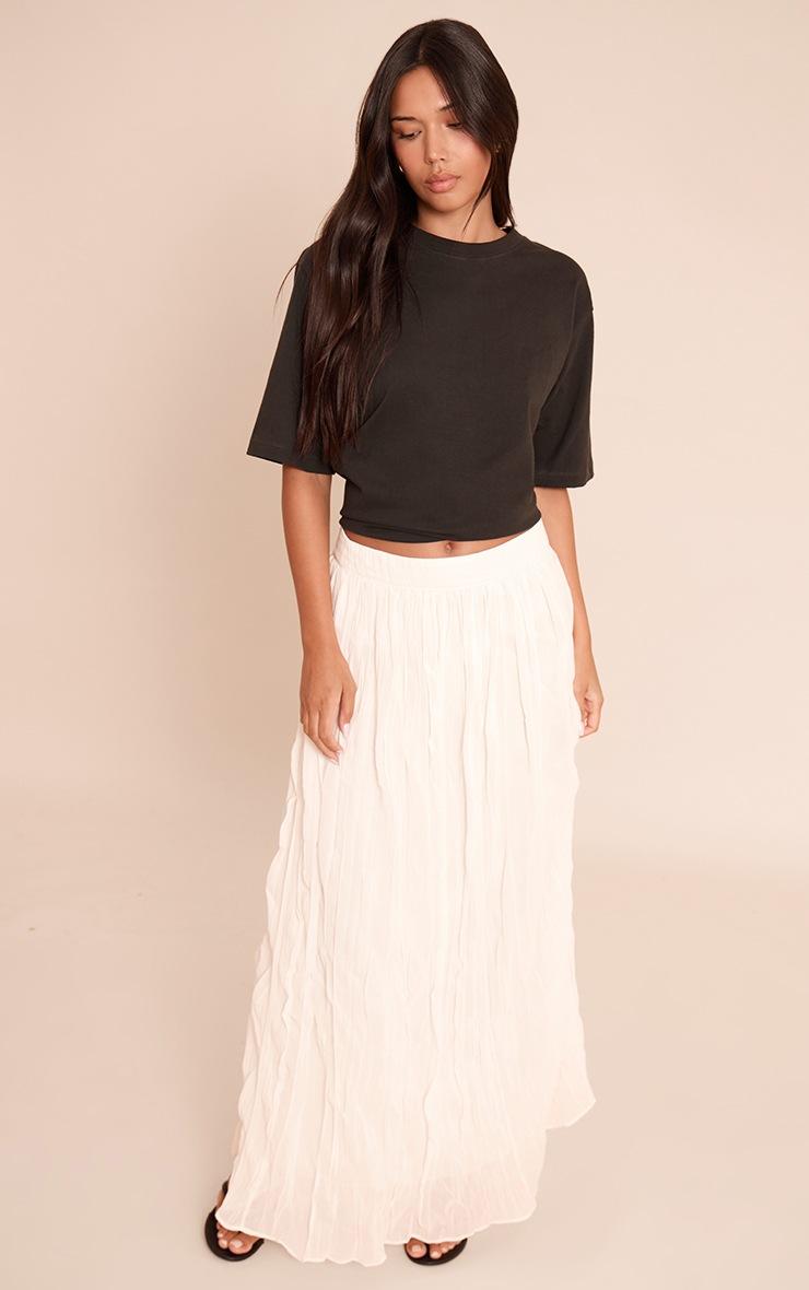 Pretty Little Thing Cream Crinkle Chiffon Maxi Skirt