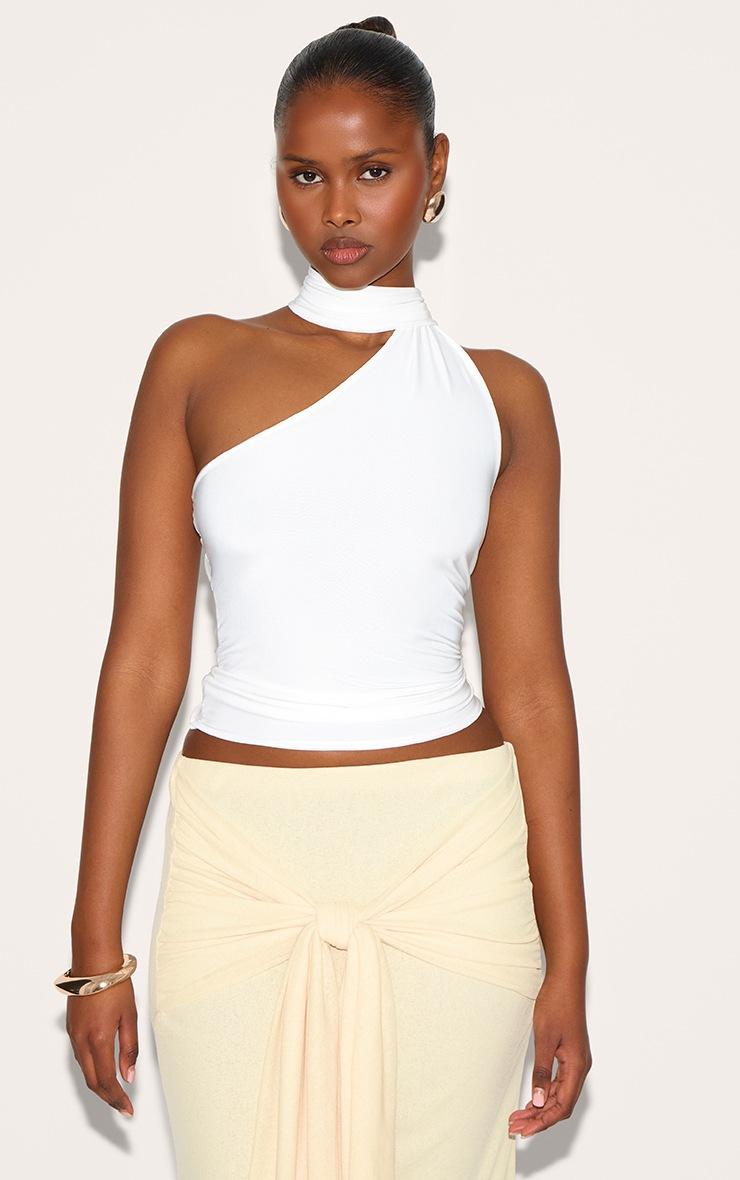 Pretty Little Thing Cream Double Layer Scarf Detail Long Top