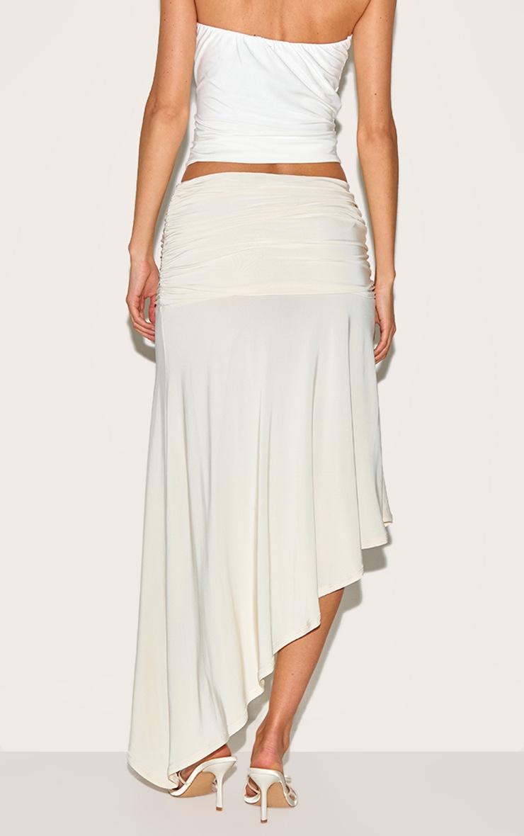 Pretty Little Thing Cream Double Layer Slinky Asymmetrical Ruched Midaxi Skirt