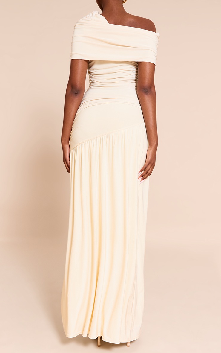 Pretty Little Thing Cream Double Layer Slinky Drop Waist Slit Maxi Skirt