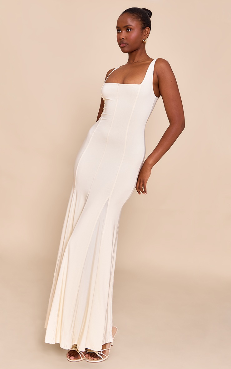 Pretty Little Thing Cream Double Layer Soft Touch Scoop Neck Maxi Dress