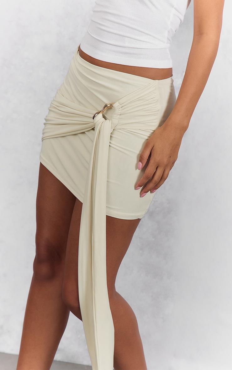 Pretty Little Thing Cream Double Layer Trim Detail Slinky Mini Skirt