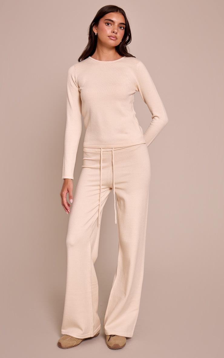 Pretty Little Thing Cream Drawstring Waist Fine Knit Pants