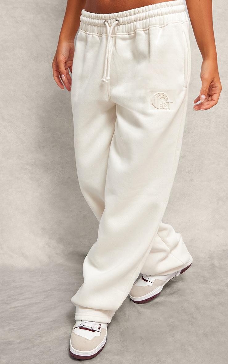 Pretty Little Thing Cream Embossed Drawstring Sweatpants