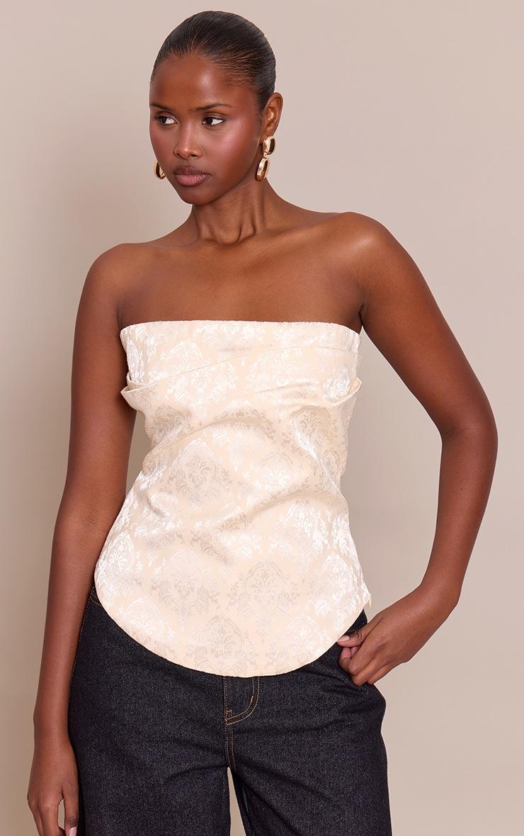 Pretty Little Thing Cream Embroidered Jacquard Corset Top