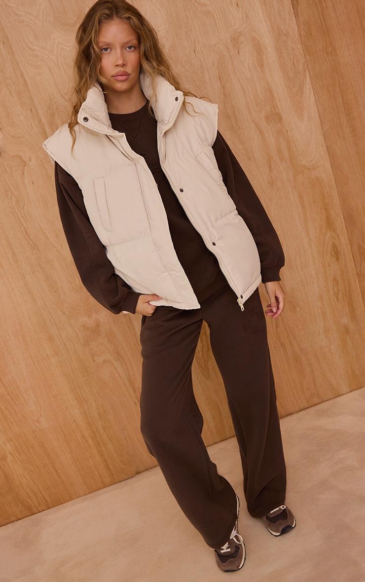 Pretty Little Thing Cream Extended Shoulder Sleeveless Puffer Vest