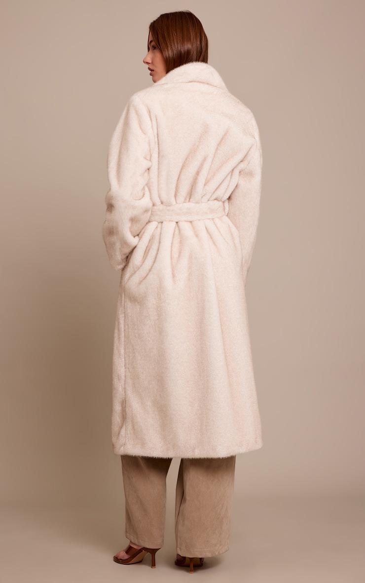 Pretty Little Thing Cream Faux Fur Funnel Neck Maxi Coat