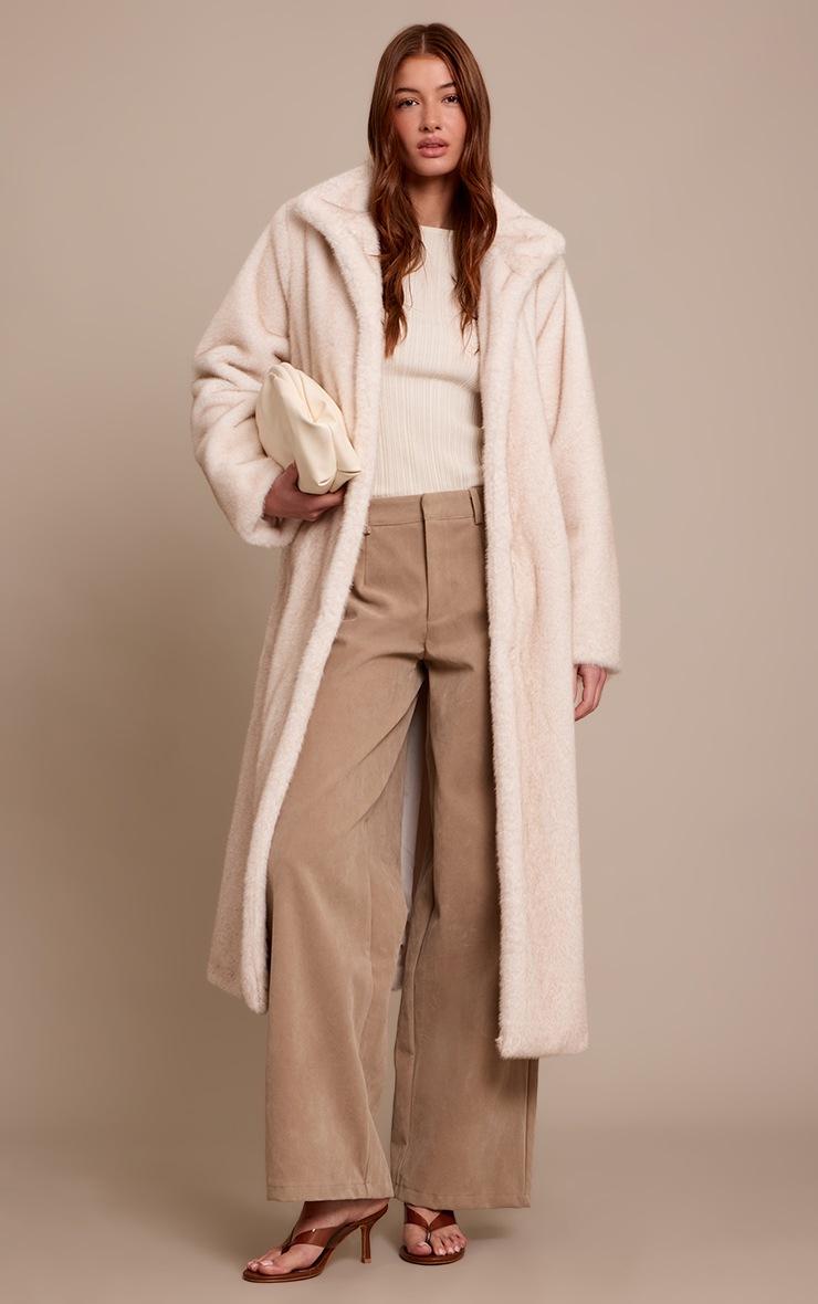 Pretty Little Thing Cream Faux Fur Funnel Neck Maxi Coat
