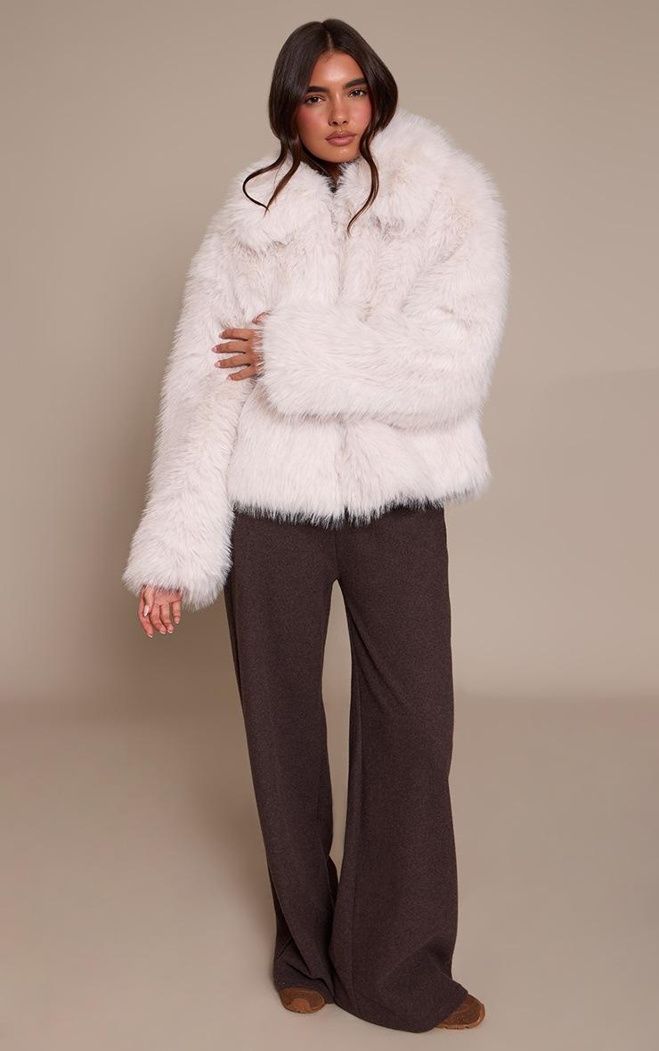 Pretty Little Thing Cream Faux Fur Oversized Collar Coat