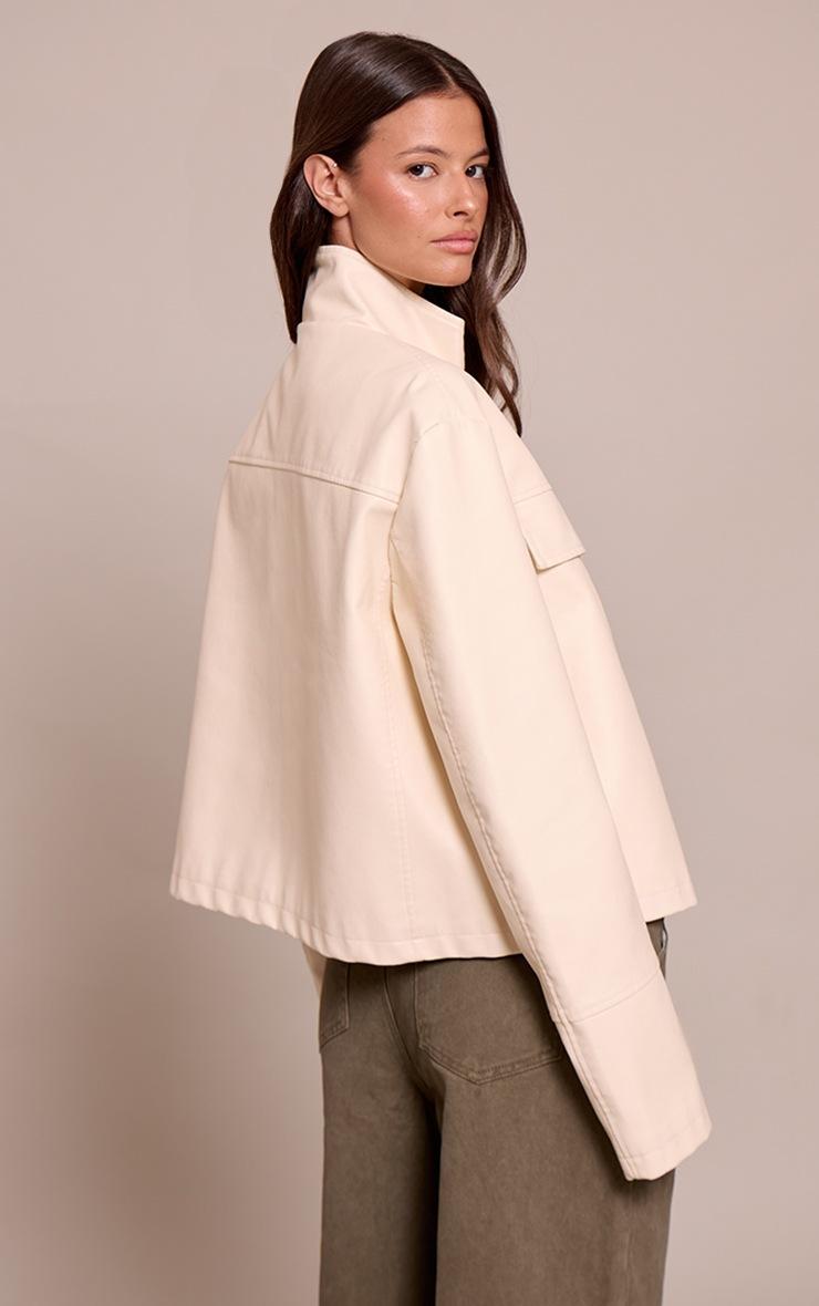Pretty Little Thing Cream Faux Leather Funnel Neck Jacket