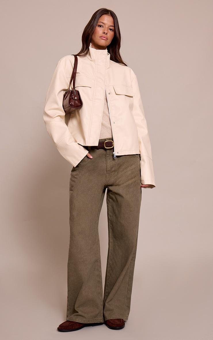 Pretty Little Thing Cream Faux Leather Funnel Neck Jacket