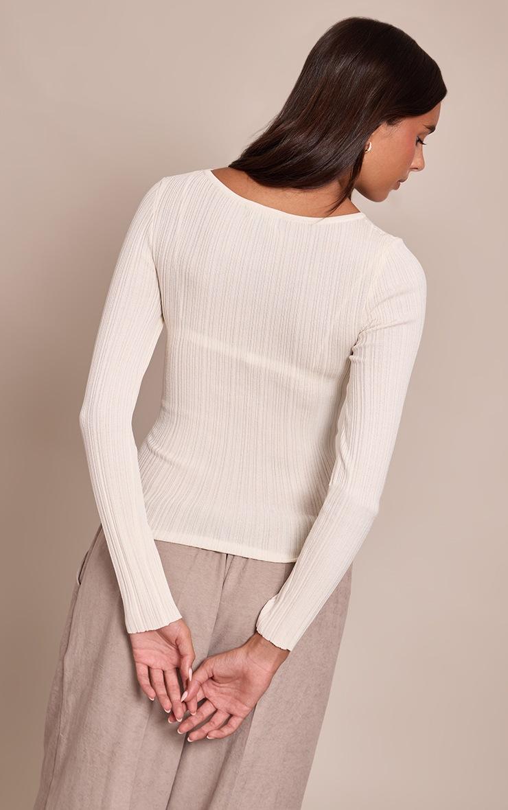 Pretty Little Thing Cream Fine Knit Boat Neck Rib Knit Top
