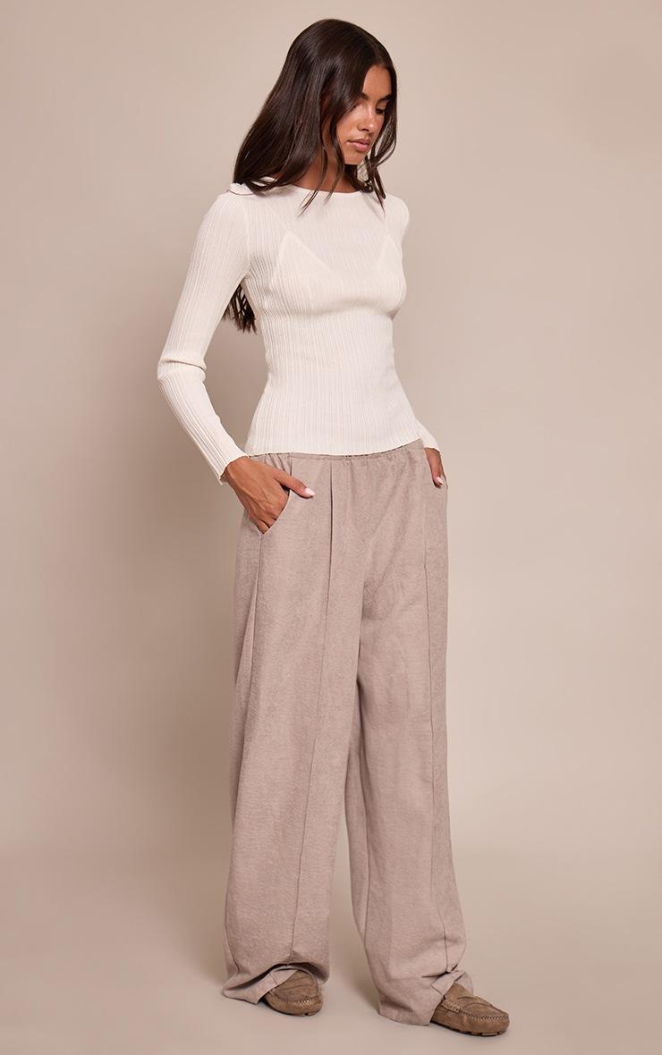 Pretty Little Thing Cream Fine Knit Boat Neck Rib Knit Top