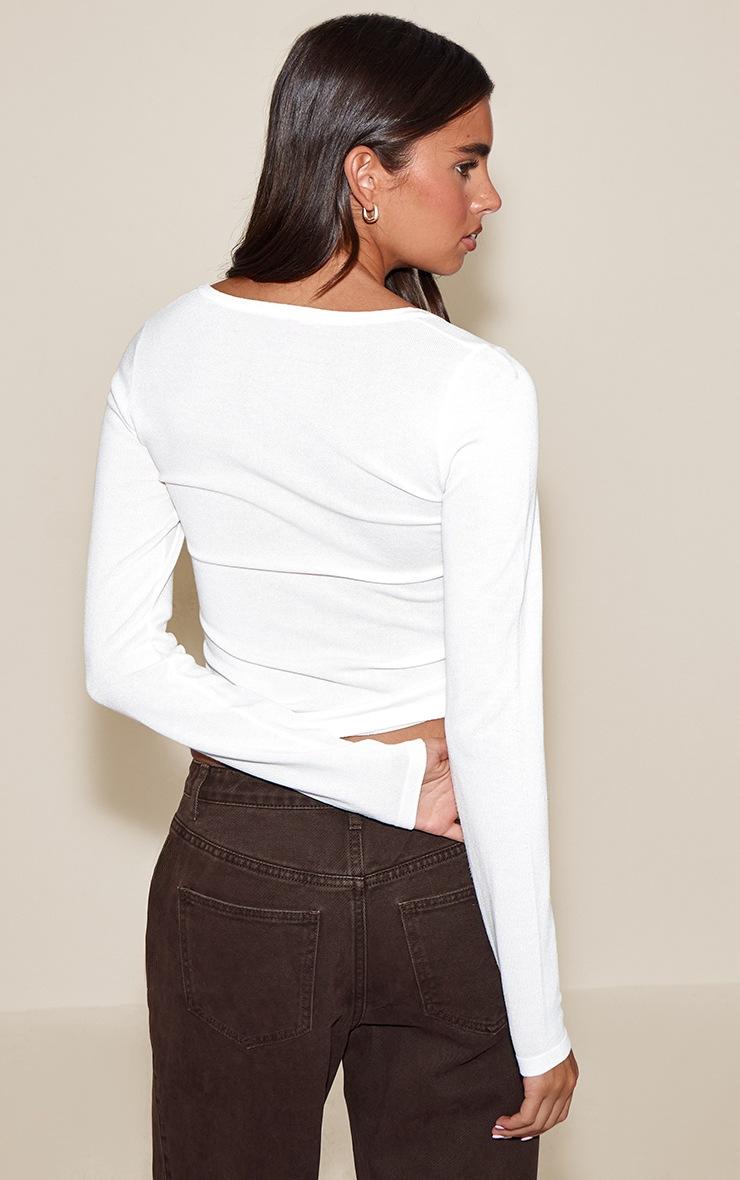 Pretty Little Thing Cream Fine Knit Twist Neck Long Sleeve Top