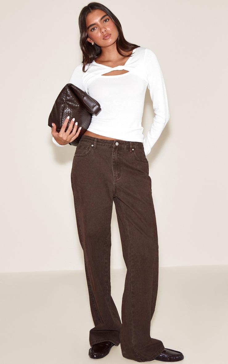 Pretty Little Thing Cream Fine Knit Twist Neck Long Sleeve Top