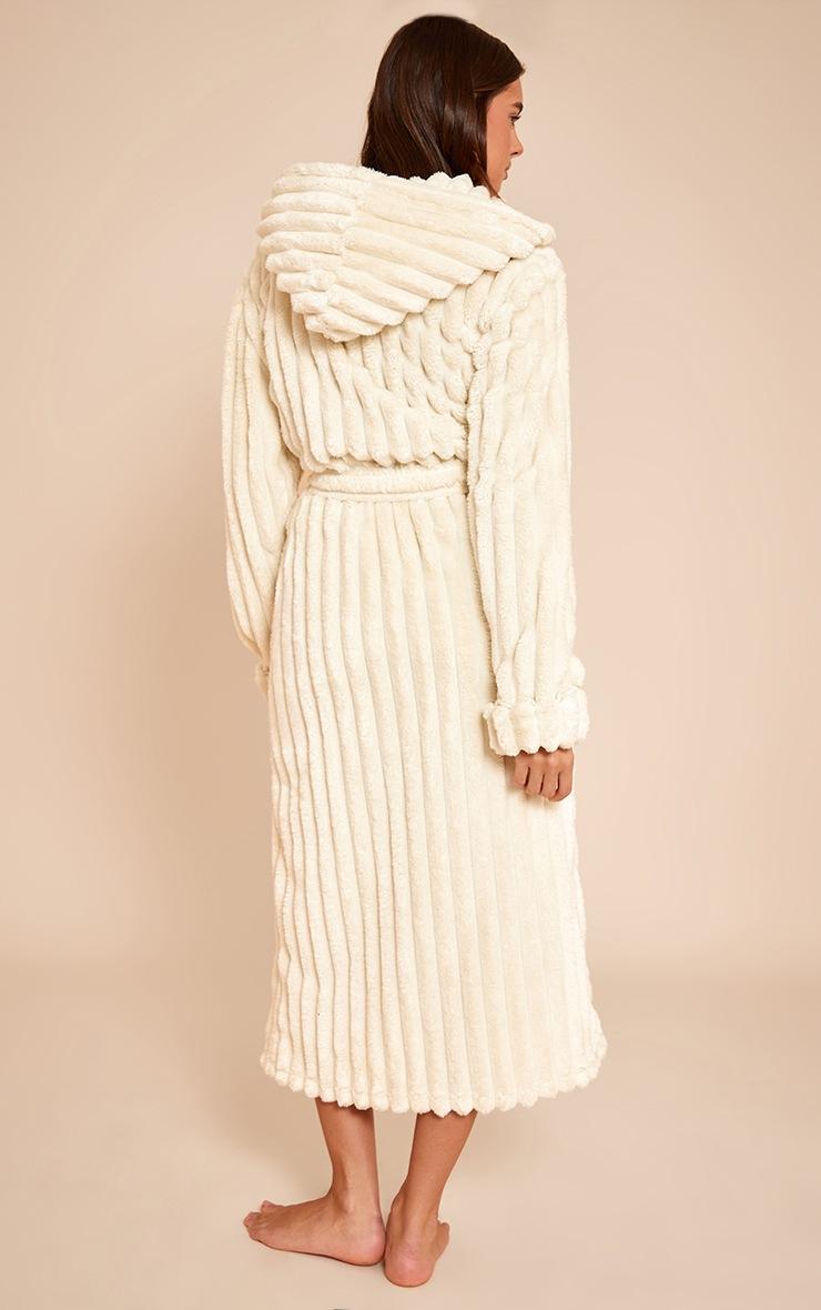 Pretty Little Thing Cream Fleece Piping Detail Hooded Bath Robe