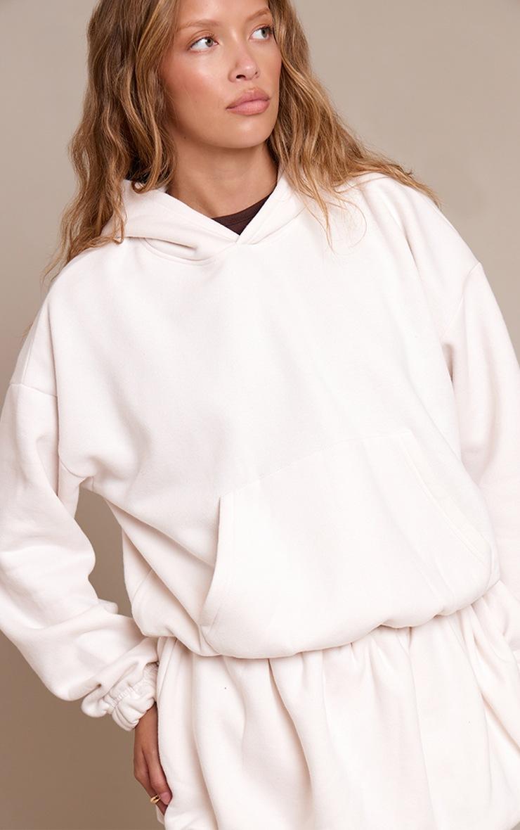 Pretty Little Thing Cream Fleece Sweat Back Puffball Hoodie