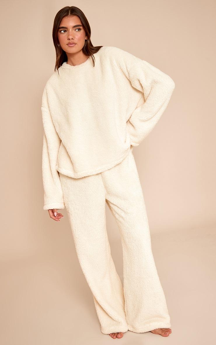 Pretty Little Thing Cream Fleece Sweatshirt Pajama Set