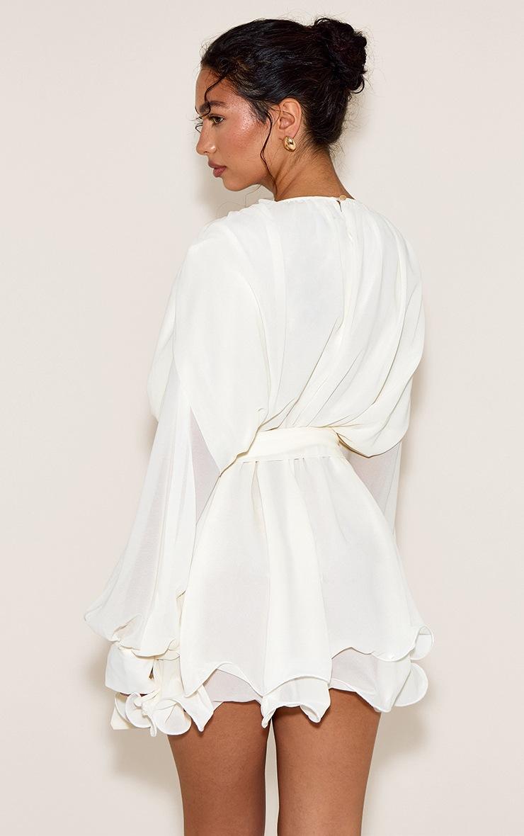 Pretty Little Thing Cream Floaty Tie Detail Long Sleeve Shift Dress